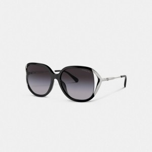 Coach Bandit Oversized Square Sunglasses Brillen Damen Schwarz Silber | ABNQV-3048
