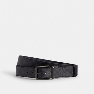 Coach Boxed Harness And Signature Buckle Cut To Size Reversible Belt, 38 Mm Gürtel Herren Grau Navy | OKGRJ-6783