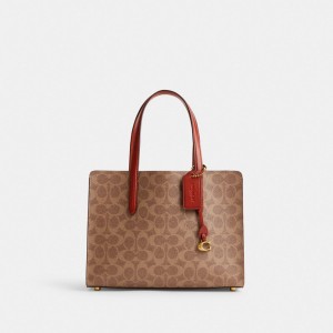 Coach Carter Carryall Bag 28 In Signature Canvas Handtasche Damen Braun Rot | XLQFV-1972