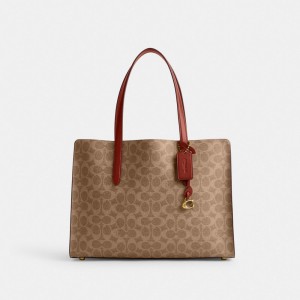 Coach Carter Carryall Bag In Signature Canvas Handtasche Damen Braun Rot | PFVCK-9701