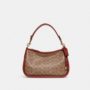 Coach Cary Crossbody Bag In Signature Canvas Umhängetasche Damen Braun Rot | EQRGZ-2508