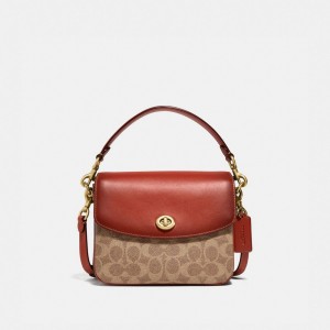 Coach Cassie Crossbody Bag 19 In Signature Canvas Umhängetasche Damen Braun Rot | QLENW-5489