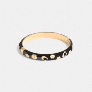 Coach Enamel Signature Floral Bangle Schmuck Damen Gold Schwarz | EDJBL-0913