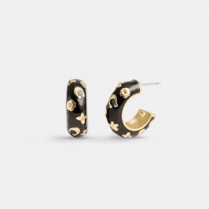 Coach Enamel Signature Floral Huggie Earrings Schmuck Damen Gold Schwarz | VKAQI-5732