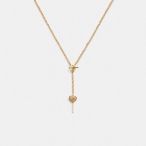 Coach Heart Lollipop Lariat Necklace Schmuck Damen Gold | YLSGT-2431