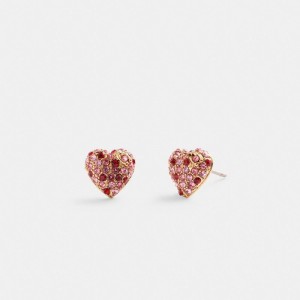 Coach Pave Heart Stud Earrings Schmuck Damen Gold Rosa Mehrfarbig | XTRNH-3250