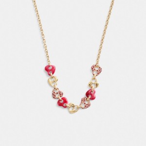 Coach Pave Hearts Chain Link Necklace Schmuck Damen Gold Rosa Mehrfarbig | UJDLT-8312