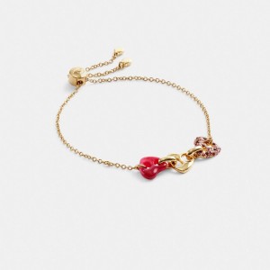 Coach Pave Hearts Chain Link Slider Bracelet Schmuck Damen Gold Rosa Mehrfarbig | UYVBA-5902