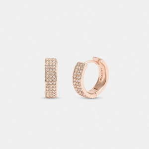 Coach Pave Huggie Earrings Schmuck Damen Rosa Gold | BTIDY-6358