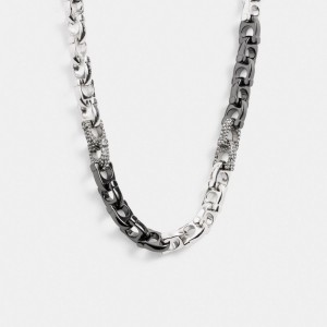 Coach Pave Signature Mixed Chain Necklace Schmuck Damen Silber | PEBGR-5297