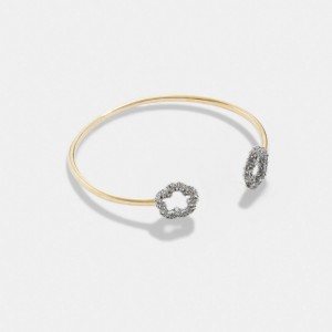 Coach Pave Tea Rose Open Cuff Bracelet Schmuck Damen Gold | DXRYH-2497