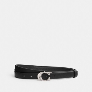 Coach Sculpted Signature Buckle Reversible Belt, 20 Mm Gürtel Damen Silber Schwarz | FJSZR-2574