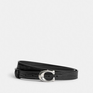 Coach Sculpted Signature Buckle Reversible Belt, 25 Mm Gürtel Damen Silber Schwarz | IMJTR-7258