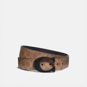 Coach Signature Buckle Cut To Size Reversible Belt, 38 Mm Gürtel Herren Khaki Schwarz | UOHKD-4736