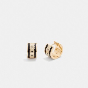 Coach Signature Enamel Hoop Earrings Schmuck Damen Gold Schwarz | EKJQA-8053