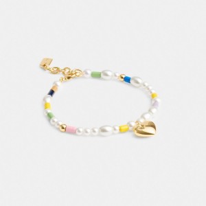 Coach Signature Heart Beaded Pearl Bracelet Schmuck Damen Gold Mehrfarbig | TGZKB-8549