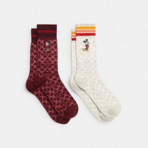 Coach Signature Socks Pack Socken Damen Bordeaux | RIFVB-2043