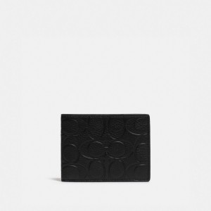 Coach Slim Billfold Wallet In Signature Leather Brieftaschen Herren Schwarz | XYSIE-0457