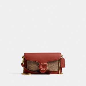 Coach Tabby Crossbody Wristlet In Signature Canvas Uhren Damen Braun Rot | DQTUN-9423