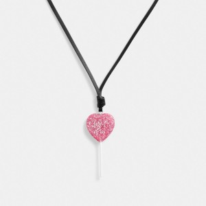 Coach The Lil Nas X Drop Heart Lollipop Necklace Schmuck Damen Silber Rosa | UOMLN-8719