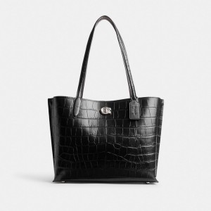 Coach Willow Tote Bag Tragetaschen Damen Silber Schwarz | WEFOH-8319