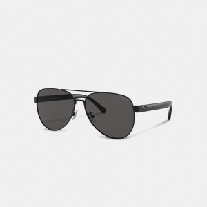 Coach Wire Frame Pilot Sunglasses Sonnenbrille Herren Schwarz | BJKSF-8625