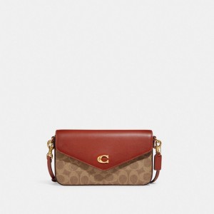 Coach Wyn Crossbody Bag In Signature Canvas Umhängetasche Damen Braun Rot | DMZHC-6819